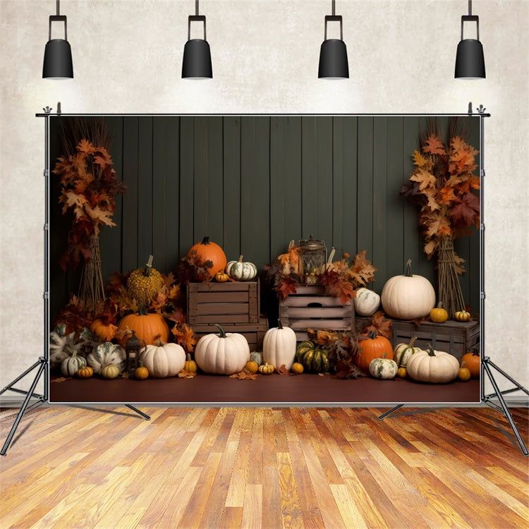 Cozy Farmhouse Pumpkins Autumn Leaves Backdrop UK BRP9-202