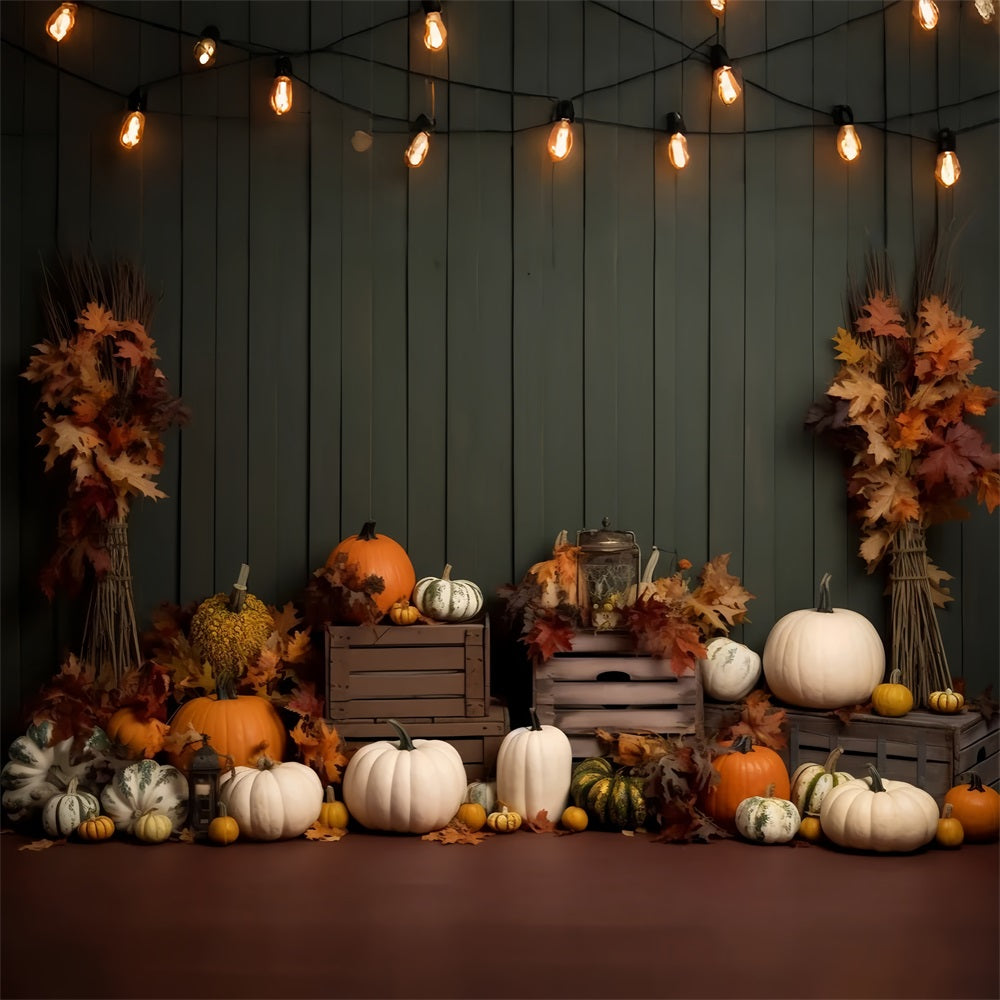 Cozy Farmhouse Pumpkins Autumn Leaves Backdrop UK BRP9-202