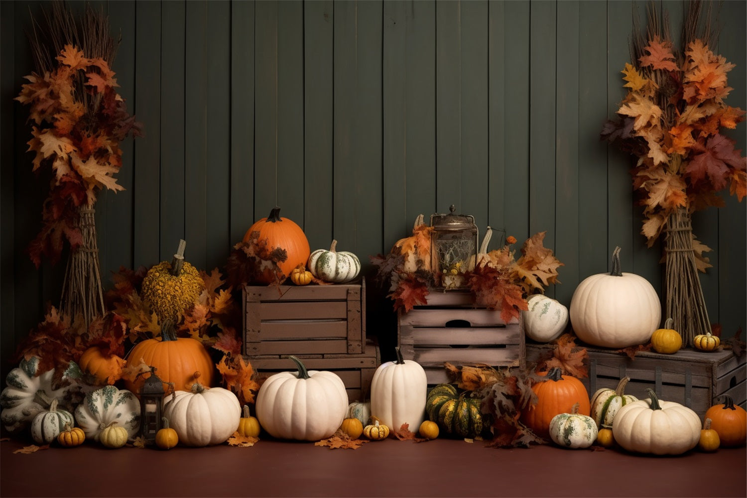 Cozy Farmhouse Pumpkins Autumn Leaves Backdrop UK BRP9-202