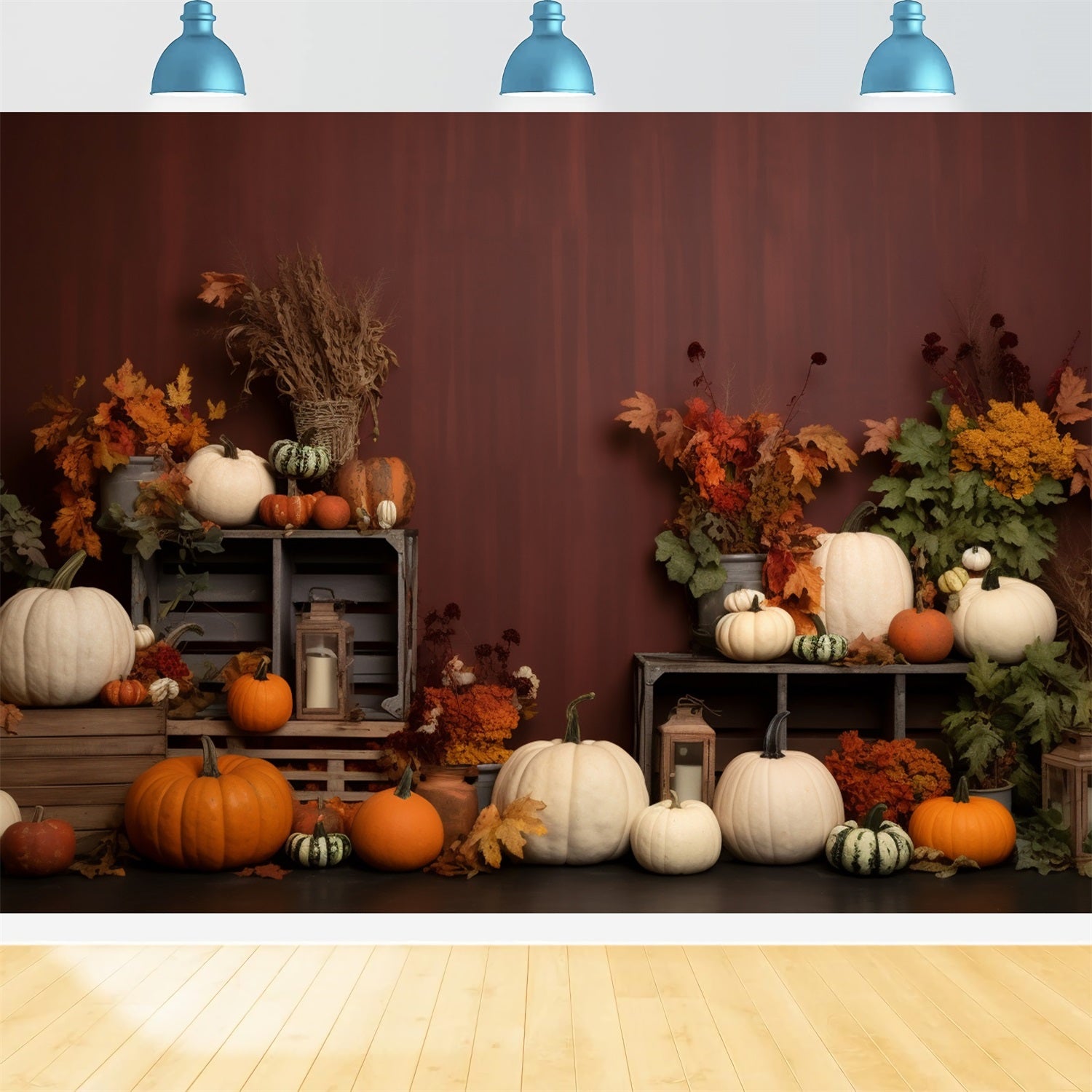 Fall Harvest Display Pumpkins Lanterns Backdrop UK BRP9-203