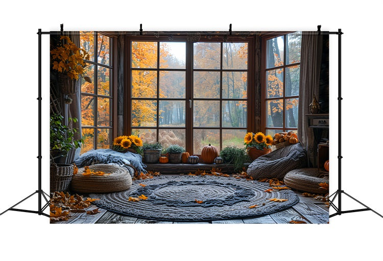 Autumn Sunflower Pumpkin Window Nook Backdrop UK BRP9-204