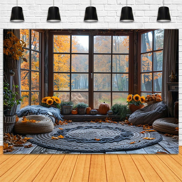 Autumn Sunflower Pumpkin Window Nook Backdrop UK BRP9-204