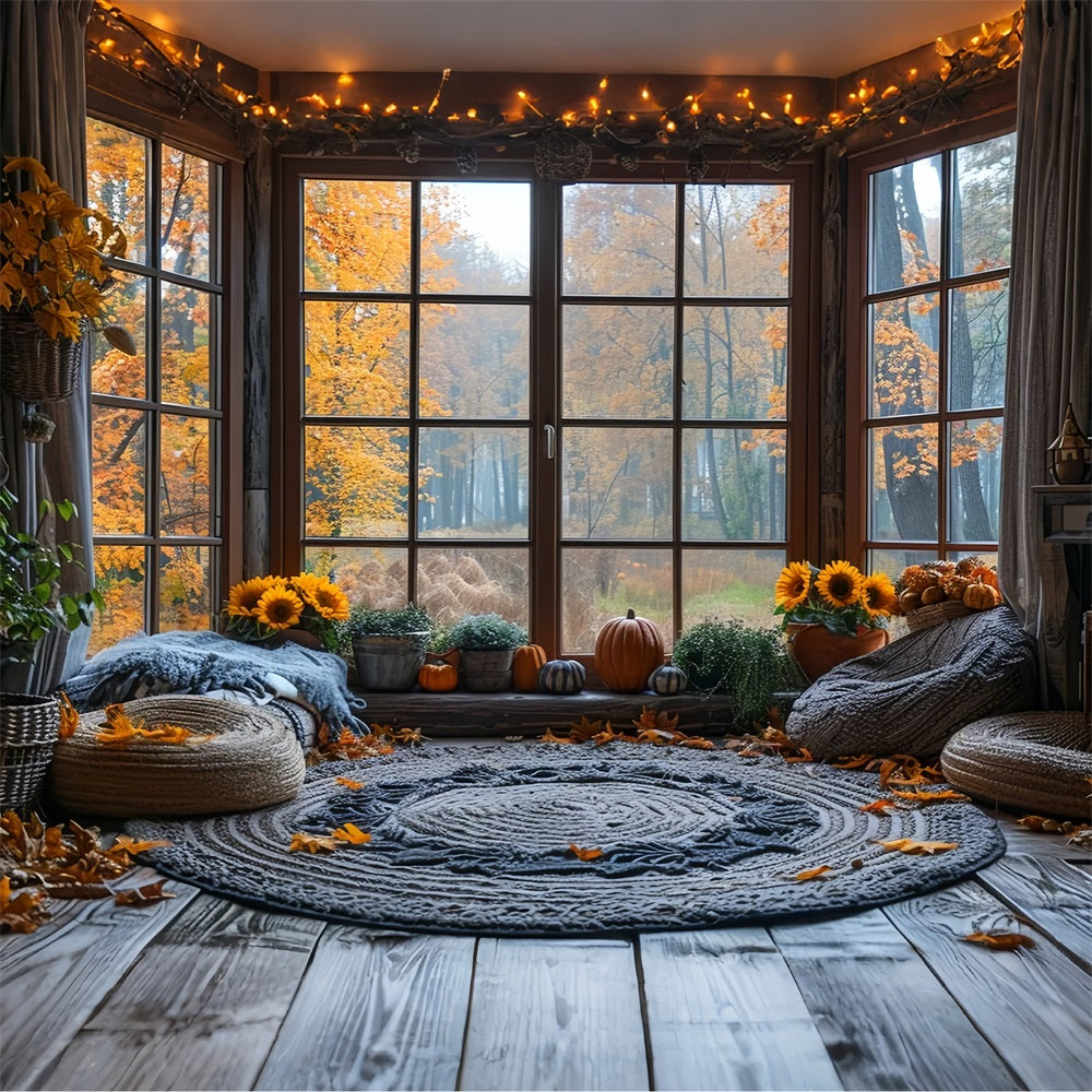 Autumn Sunflower Pumpkin Window Nook Backdrop UK BRP9-204