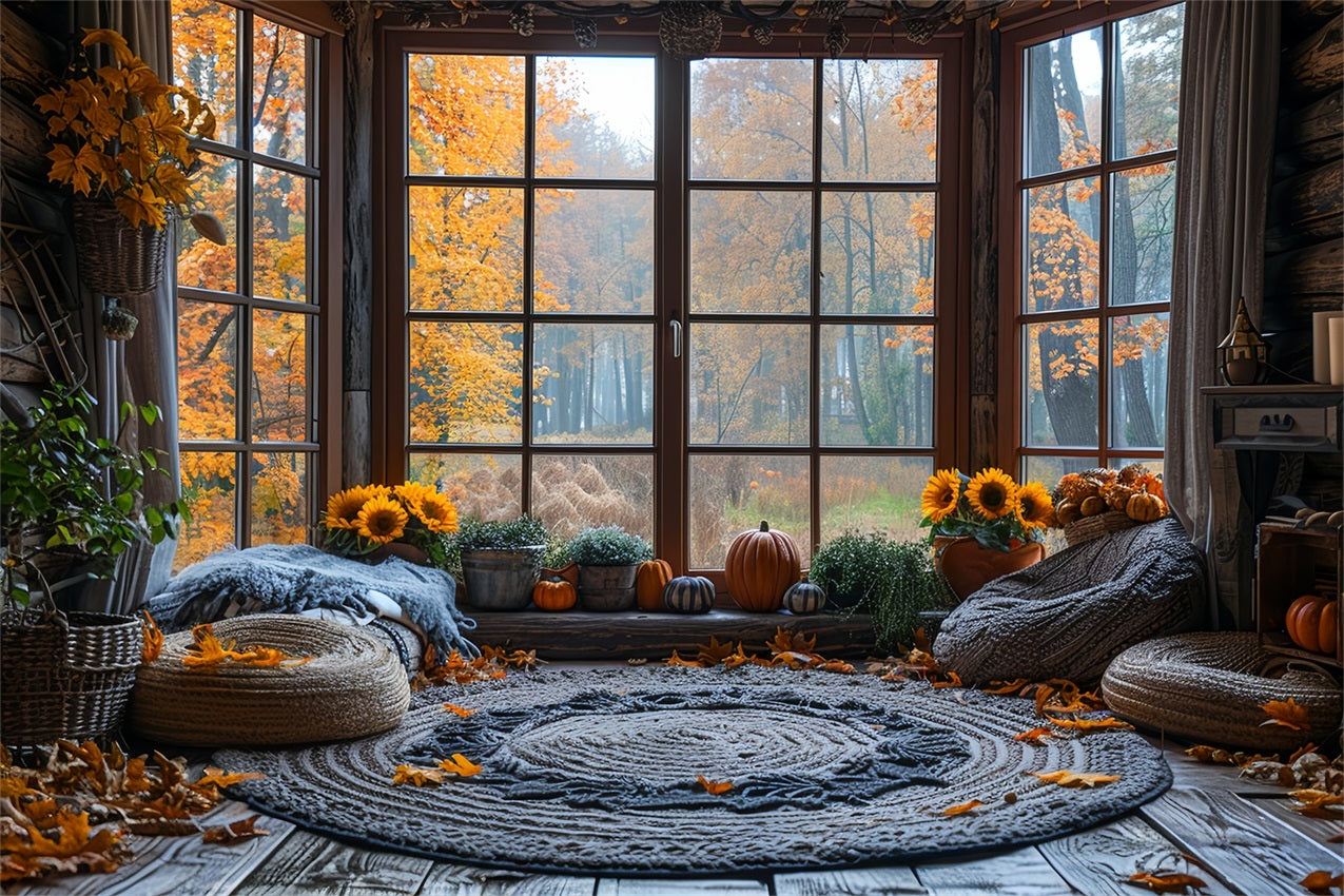 Autumn Sunflower Pumpkin Window Nook Backdrop UK BRP9-204