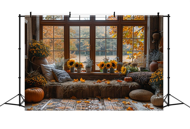 Autumn Sunflowers Cozy Window Nook Backdrop UK BRP9-206