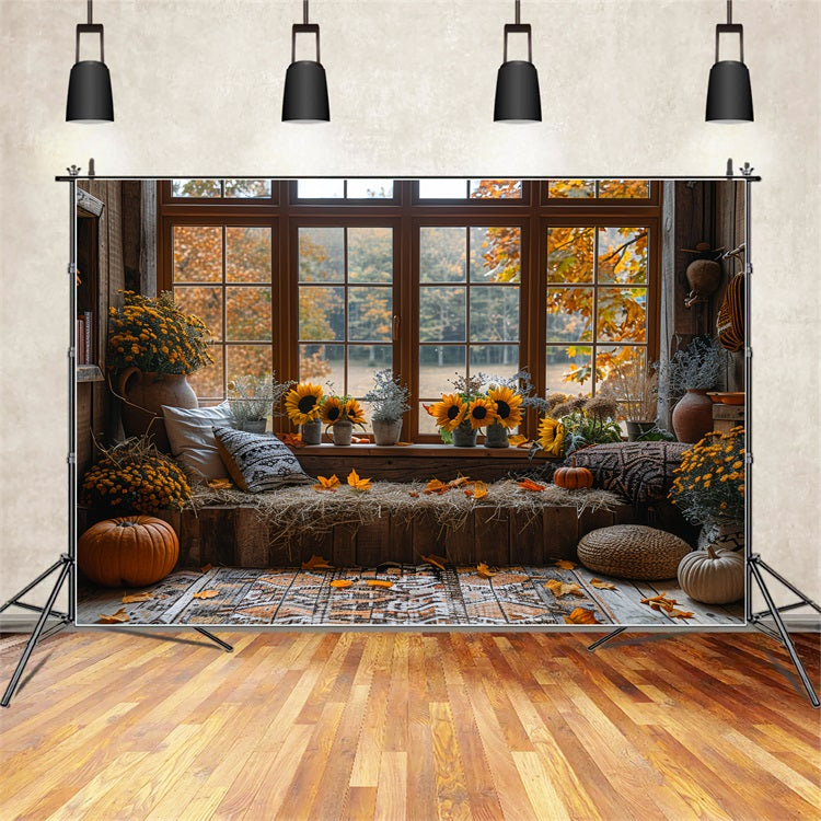 Autumn Sunflowers Cozy Window Nook Backdrop UK BRP9-206