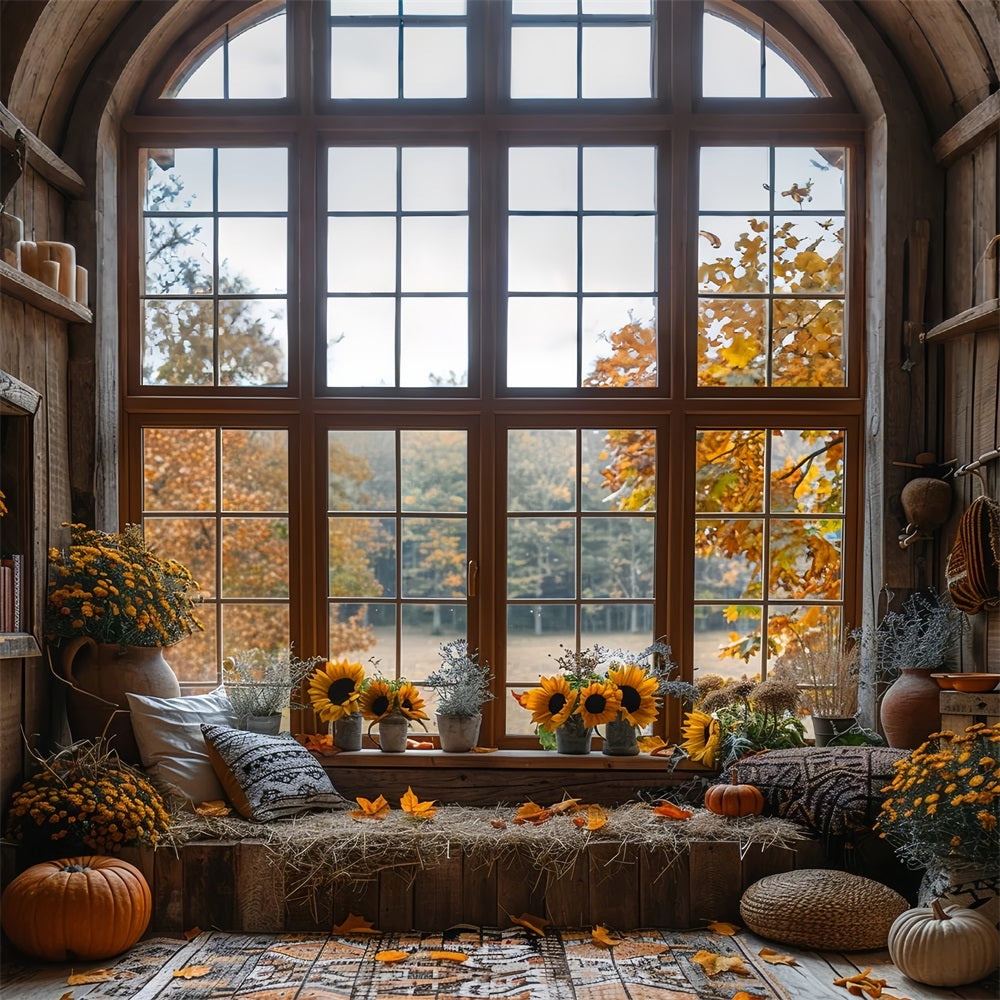 Autumn Sunflowers Cozy Window Nook Backdrop UK BRP9-206