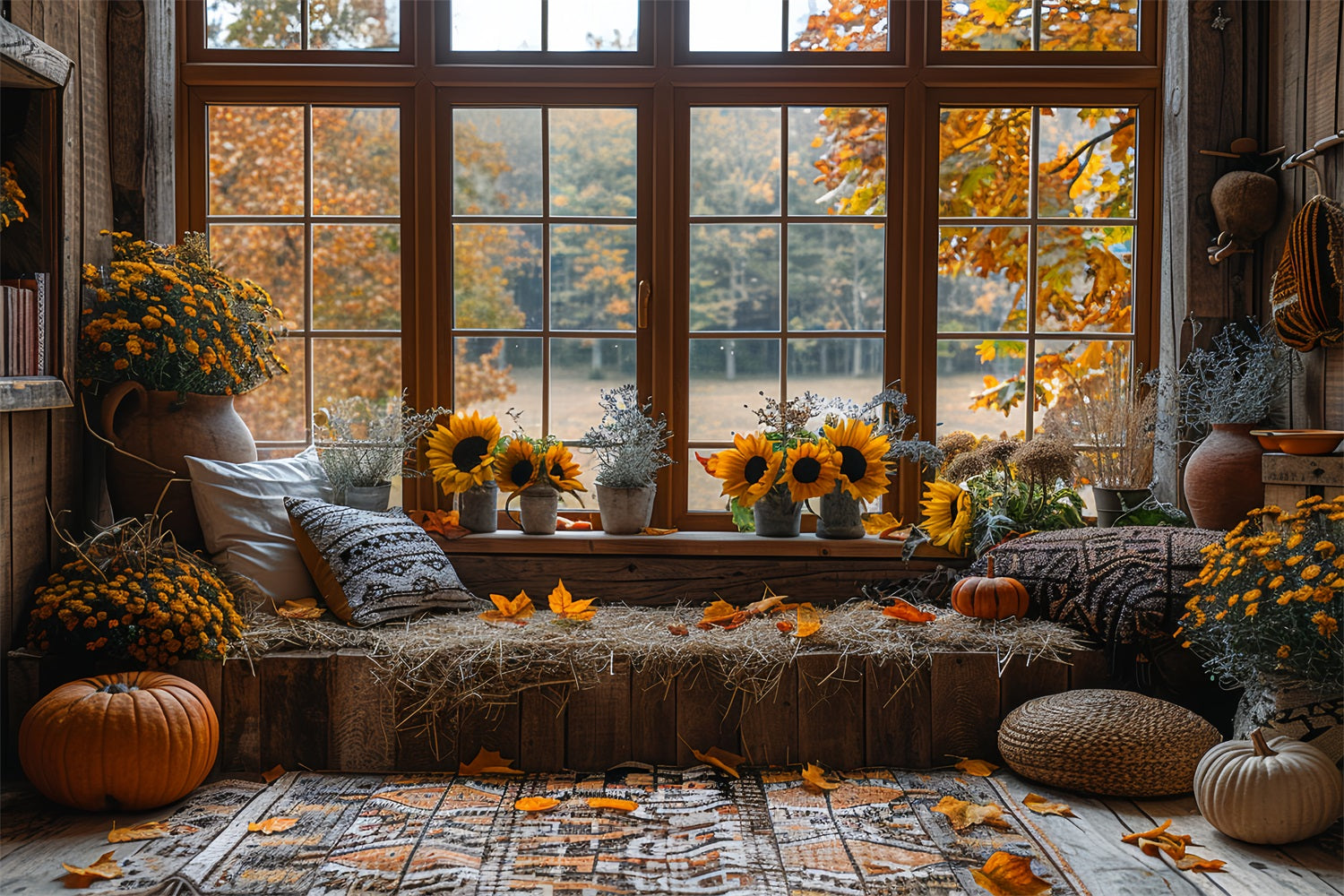 Autumn Sunflowers Cozy Window Nook Backdrop UK BRP9-206