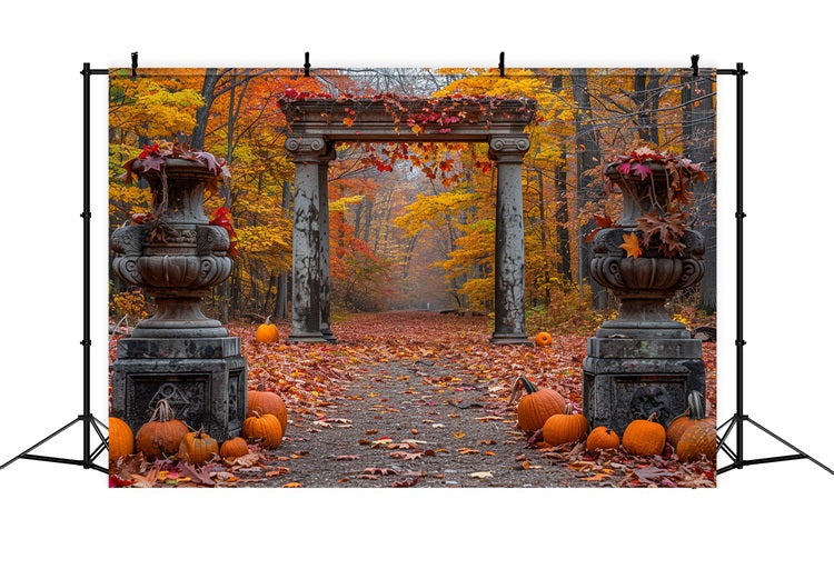 Enchanted Autumn Forest Stone Columns Backdrop UK BRP9-208