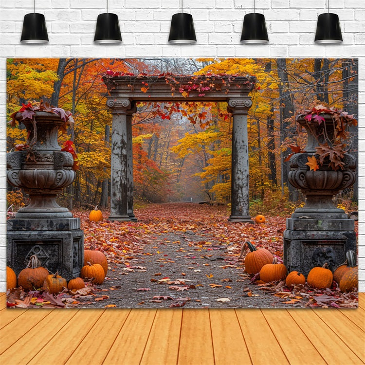 Enchanted Autumn Forest Stone Columns Backdrop UK BRP9-208