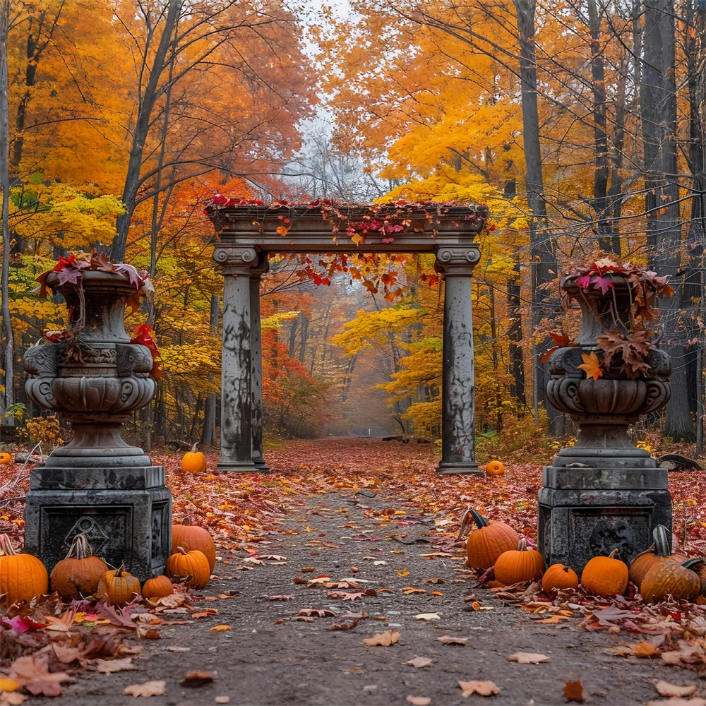 Enchanted Autumn Forest Stone Columns Backdrop UK BRP9-208