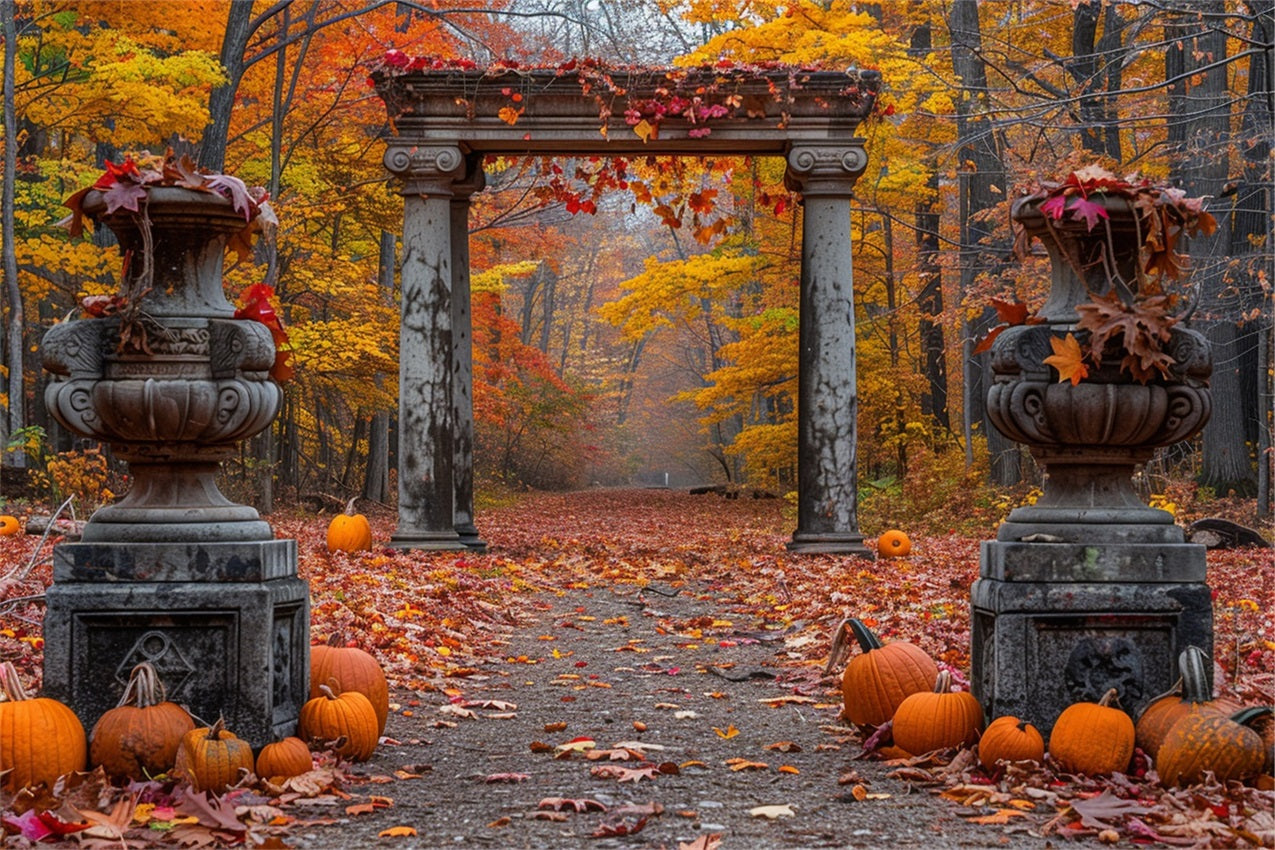 Enchanted Autumn Forest Stone Columns Backdrop UK BRP9-208