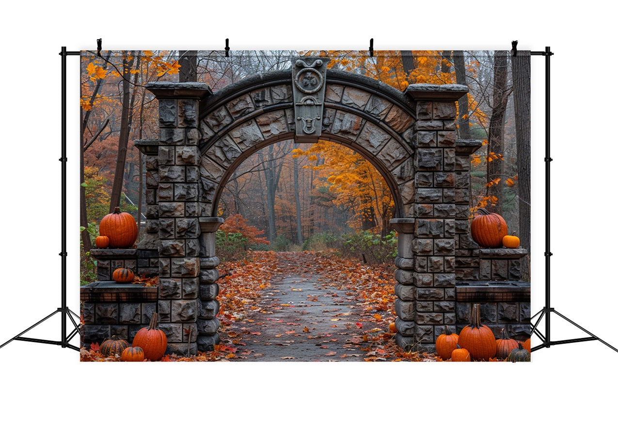 Ancient Stone Arch Pumpkin Fall Scene Backdrop UK BRP9-209