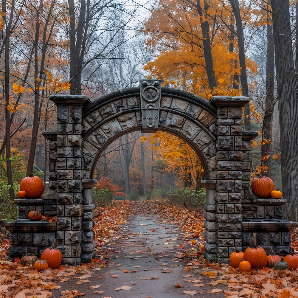 Ancient Stone Arch Pumpkin Fall Scene Backdrop UK BRP9-209