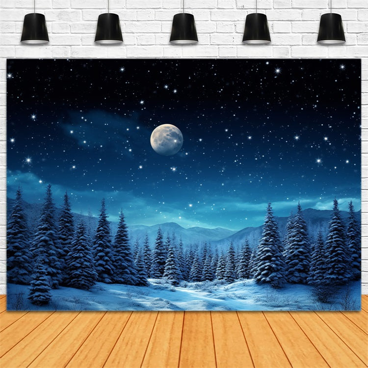 Winter Night Sky Snowy Trees Photography Backdrop UK BRP9-210