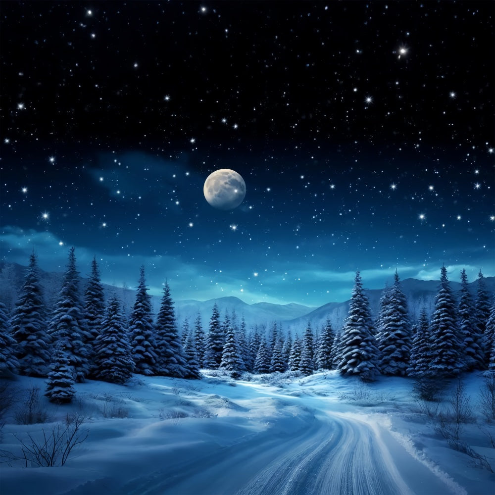 Winter Night Sky Snowy Trees Photography Backdrop UK BRP9-210