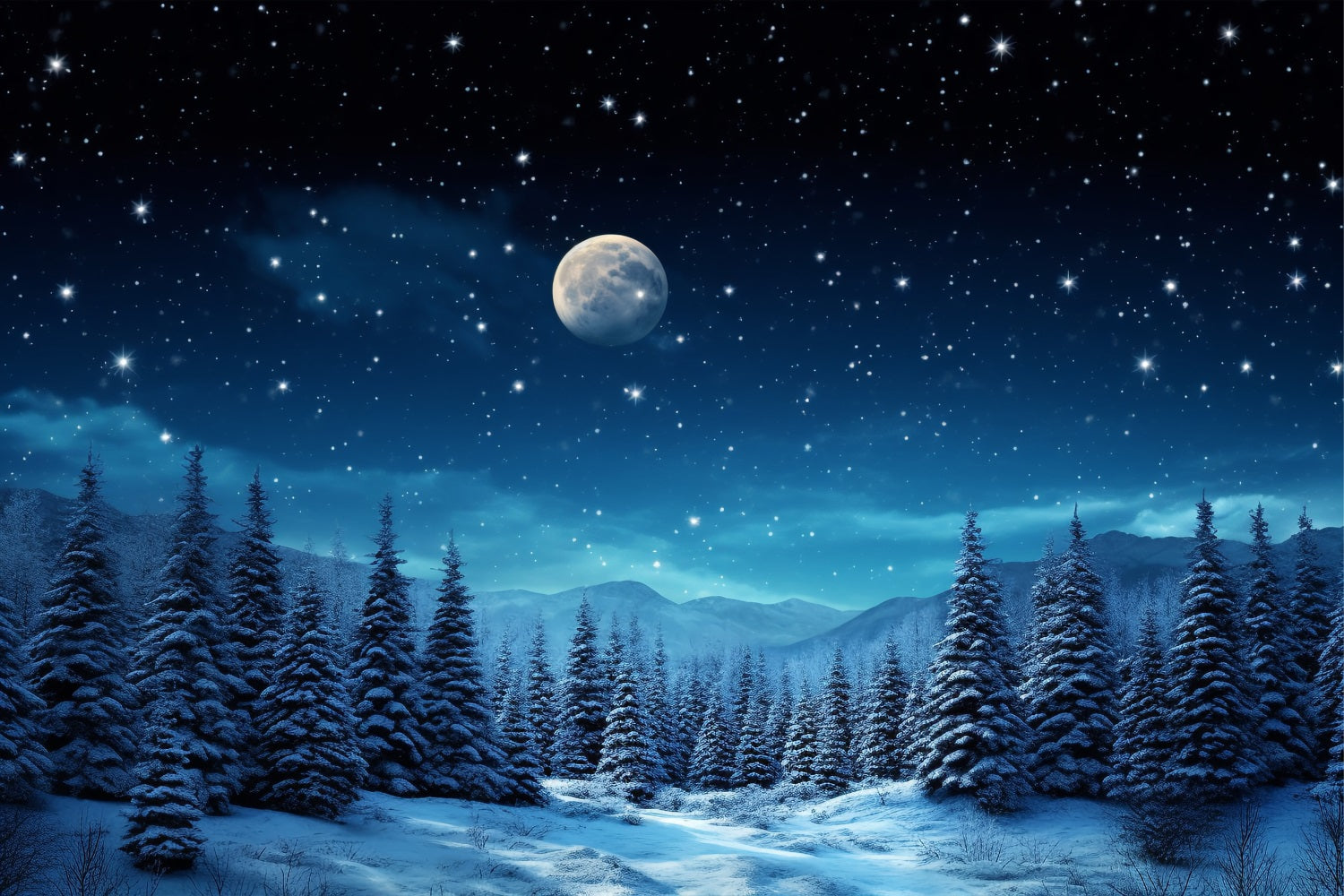 Winter Night Sky Snowy Trees Photography Backdrop UK BRP9-210