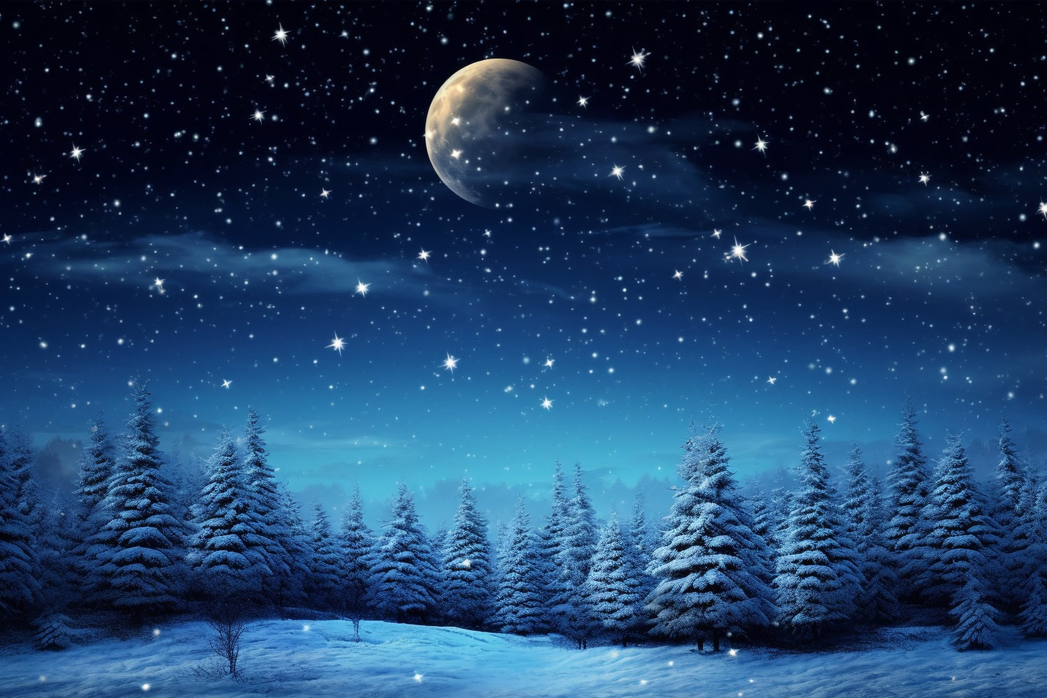 Starry Night Winter Wonderland Photography Backdrop UK BRP9-211