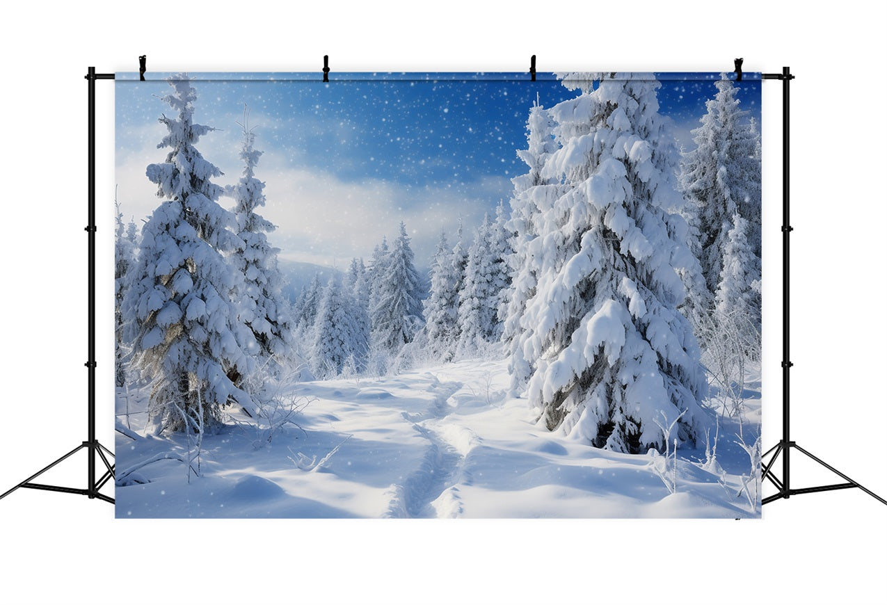 Snow Covered Pines Winter Sky Scenic Backdrop UK BRP9-212