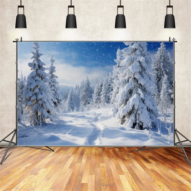 Snow Covered Pines Winter Sky Scenic Backdrop UK BRP9-212