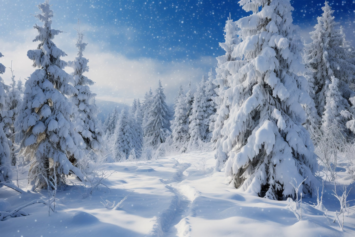 Snow Covered Pines Winter Sky Scenic Backdrop UK BRP9-212