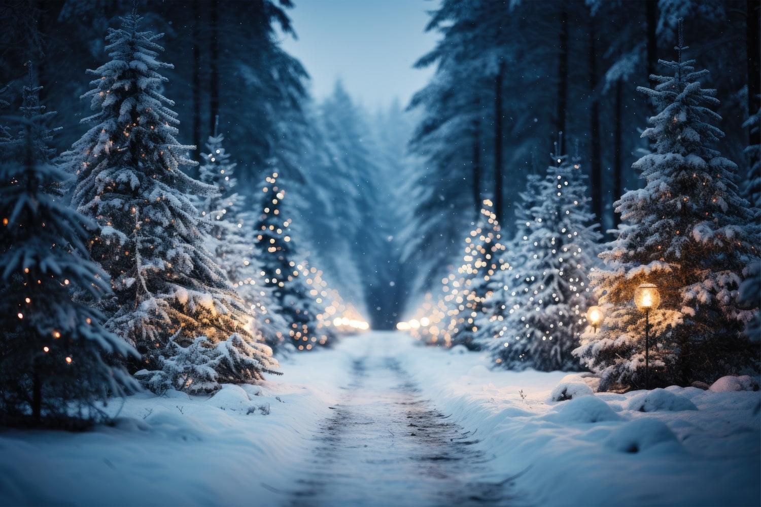 Winter Wonderland Trail Through Snowy Pines Backdrop UK BRP9-215