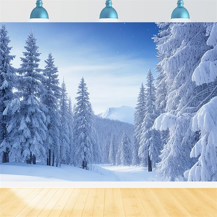 Serene Snowy Pine Tree Landscape Winter Backdrop UK BRP9-217