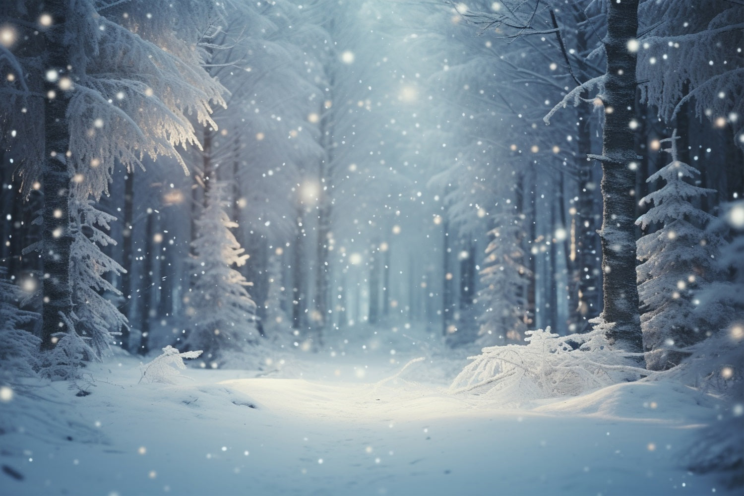 Winter Night Snowfall Enchanted Forest Backdrop UK BRP9-222