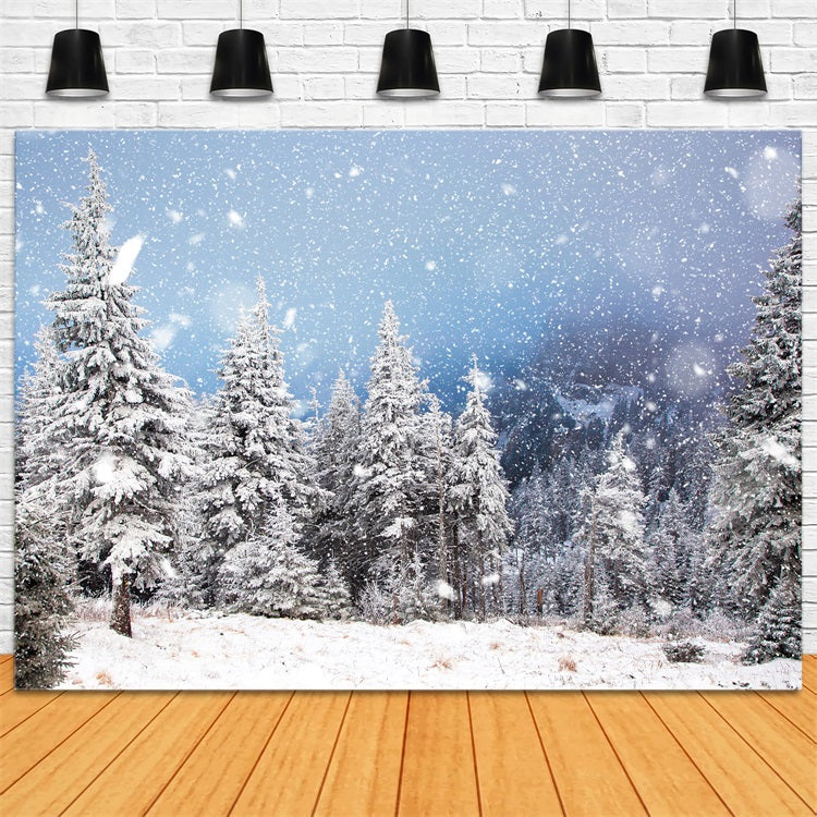 Snowfall Winter Pine Forest Photography Backdrop UK BRP9-230