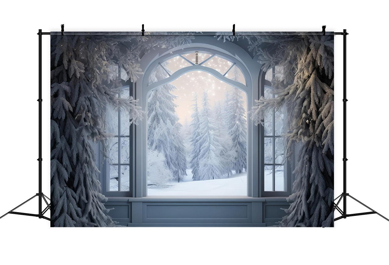 Winter Frozen Forest Scene Outside Window Backdrop UK BRP9-233