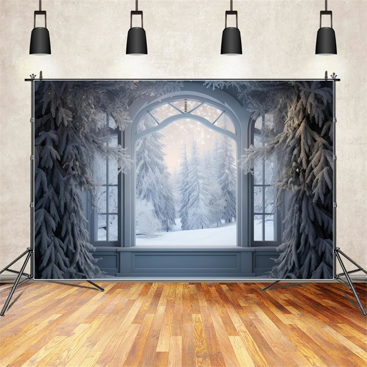 Winter Frozen Forest Scene Outside Window Backdrop UK BRP9-233