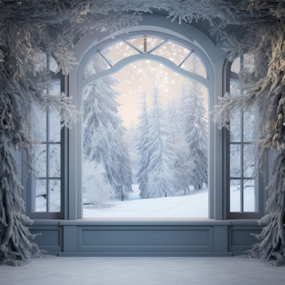 Winter Frozen Forest Scene Outside Window Backdrop UK BRP9-233