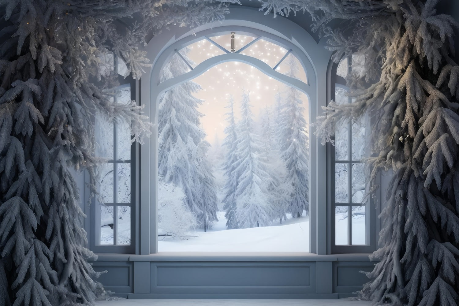 Winter Frozen Forest Scene Outside Window Backdrop UK BRP9-233