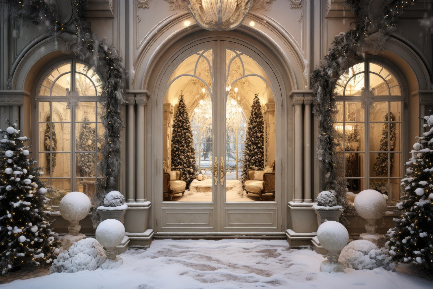 Luxurious Christmas Winter Snowy Entrance Backdrop UK BRP9-237