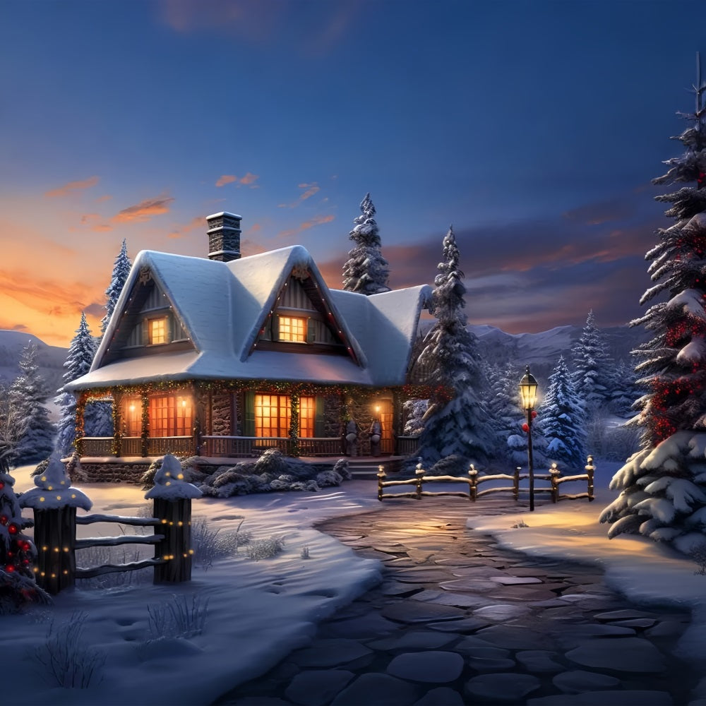 Cozy Winter Cabin Frosty Mountain Scene Backdrop UK BRP9-239