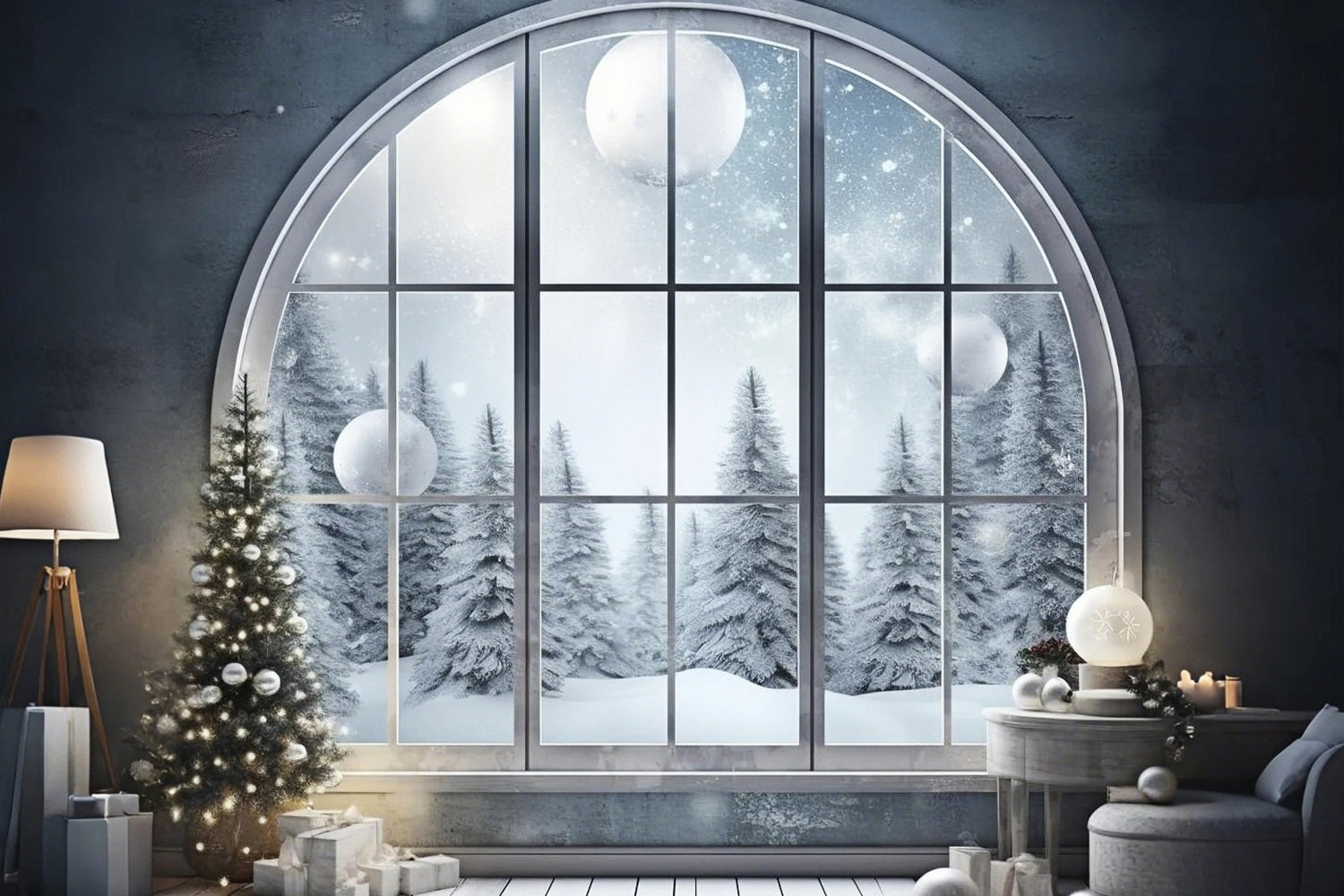 Winter Wonderland Grand Arched Window Backdrop UK BRP9-240