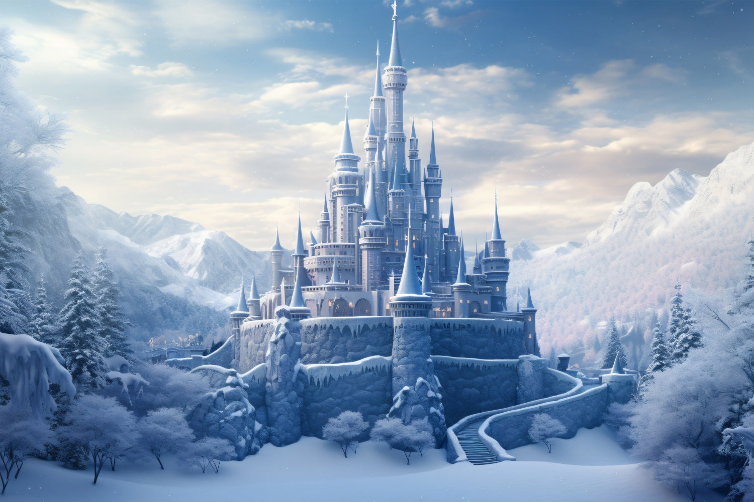 Winter Dreamy Castle Icy Landscapes Backdrop UK BRP9-242