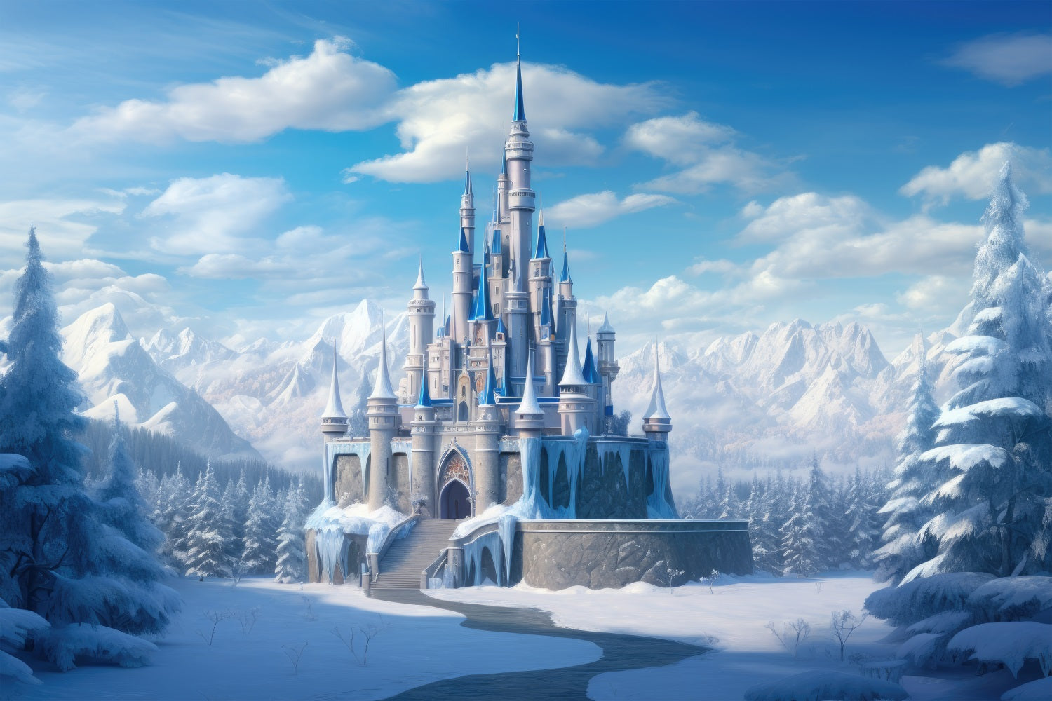 Royal Winter Fortress Icy Mountain Backdrop UK BRP9-245