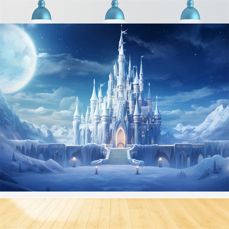 Winter Kingdom Castle Under Starry Sky Backdrop UK BRP9-246