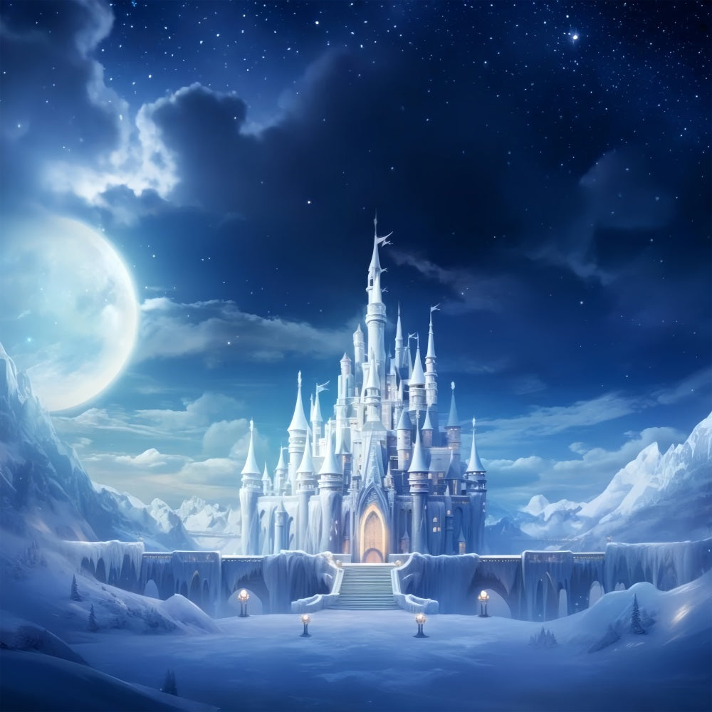 Winter Kingdom Castle Under Starry Sky Backdrop UK BRP9-246