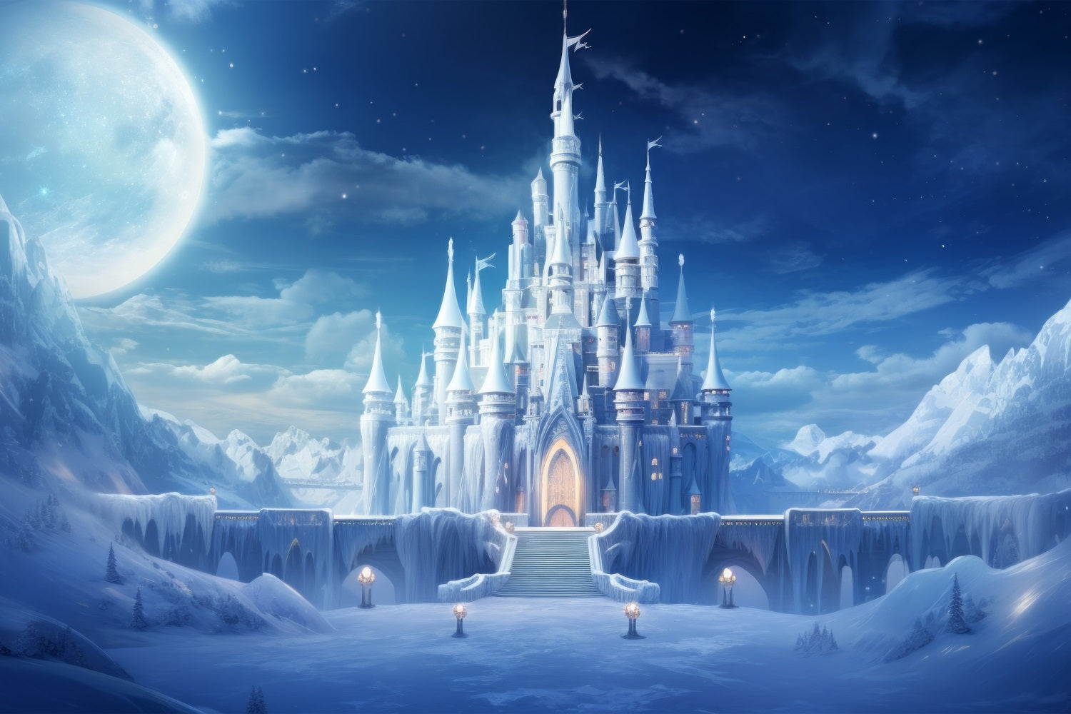 Winter Kingdom Castle Under Starry Sky Backdrop UK BRP9-246