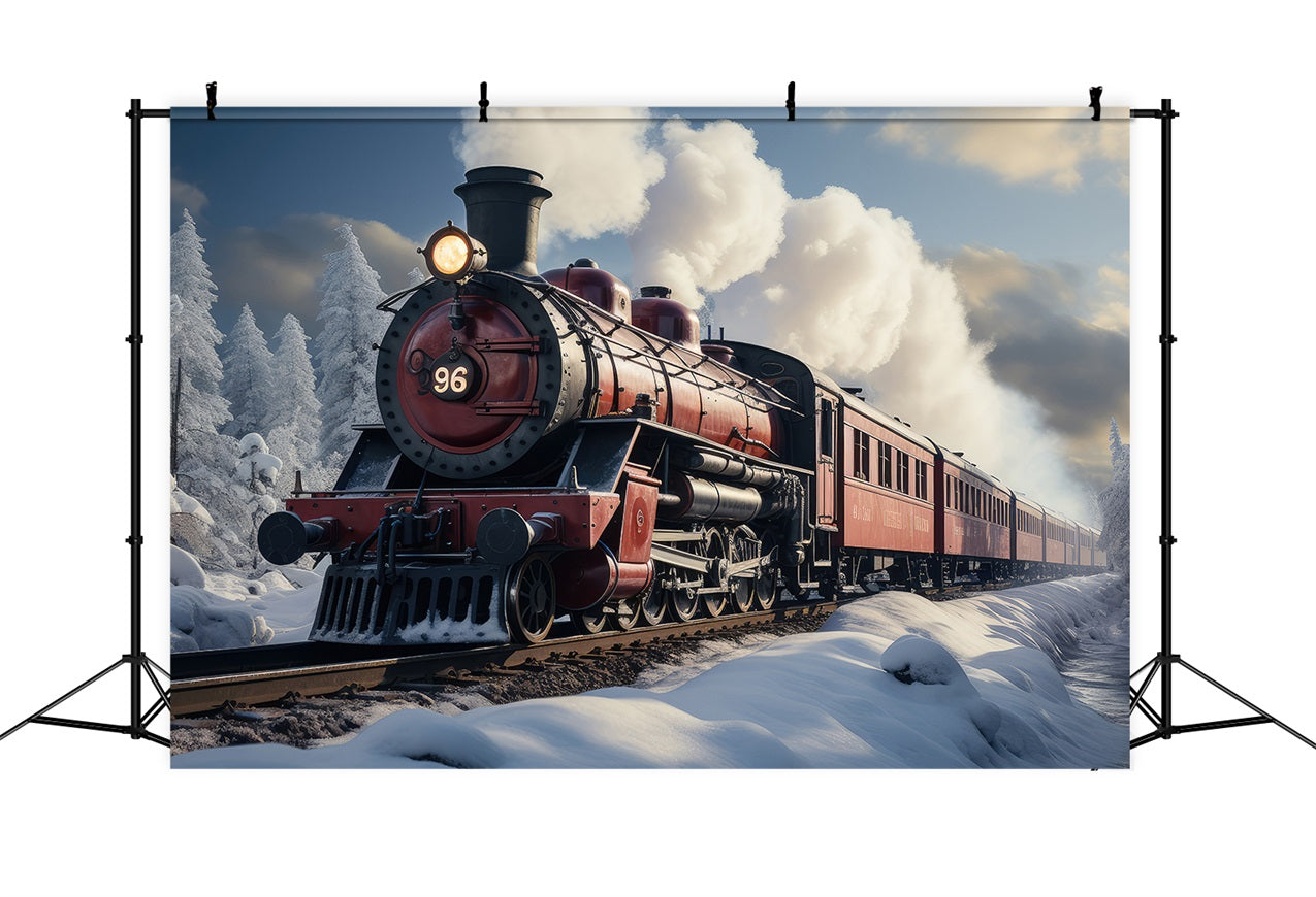 Winter Snowy Railroad Vintage Steam Train Backdrop UK BRP9-249