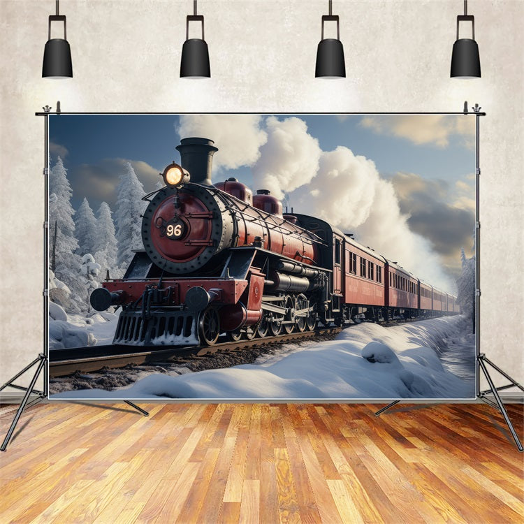 Winter Snowy Railroad Vintage Steam Train Backdrop UK BRP9-249