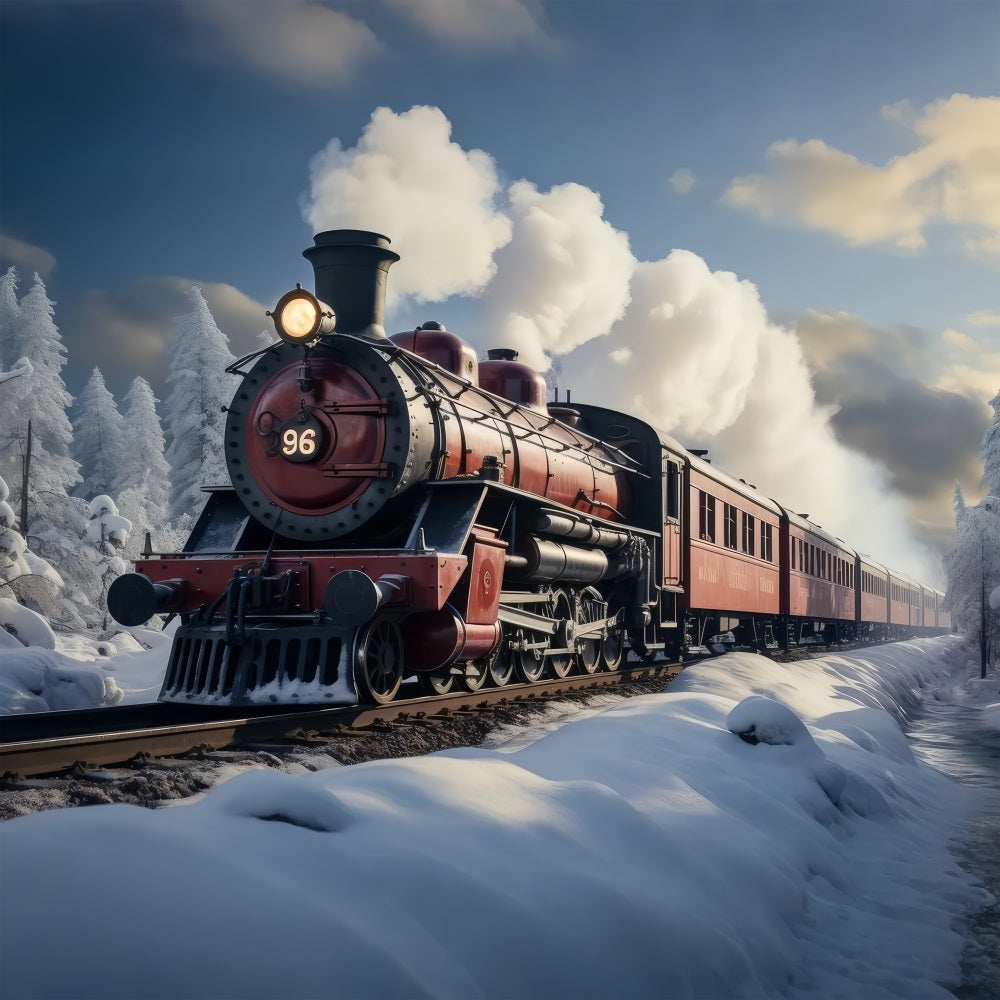 Winter Snowy Railroad Vintage Steam Train Backdrop UK BRP9-249