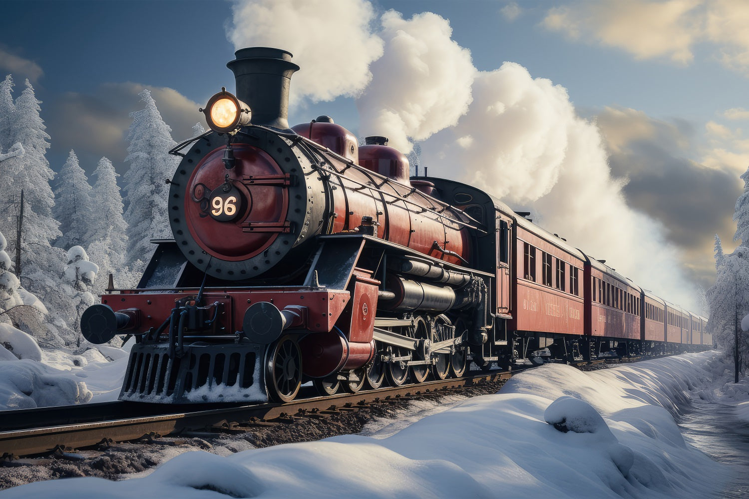 Winter Snowy Railroad Vintage Steam Train Backdrop UK BRP9-249