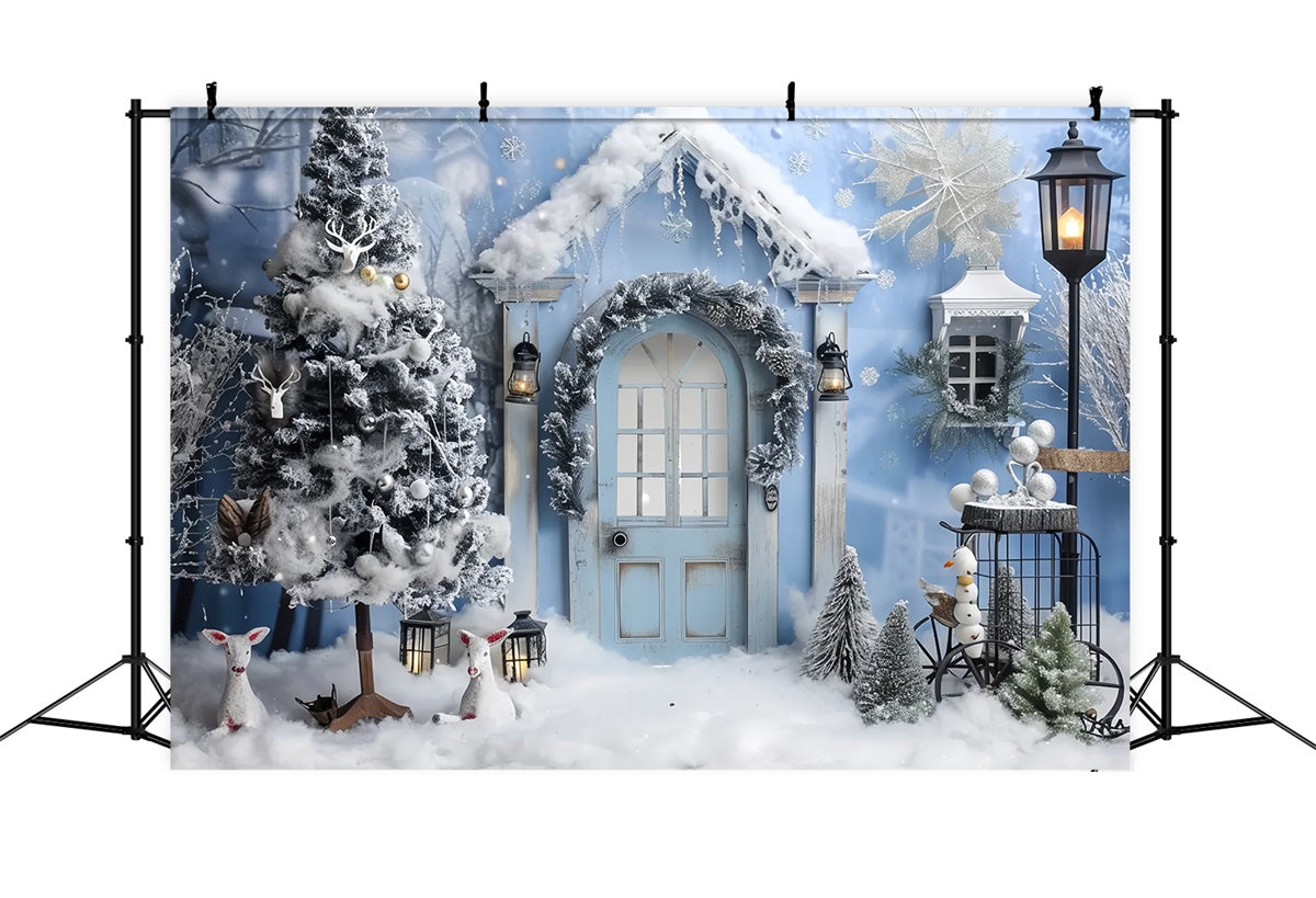 Snowy Cabin Christmas Winter Wonderland Backdrop BRP9-25