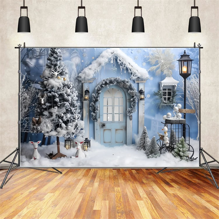 Snowy Cabin Christmas Winter Wonderland Backdrop BRP9-25