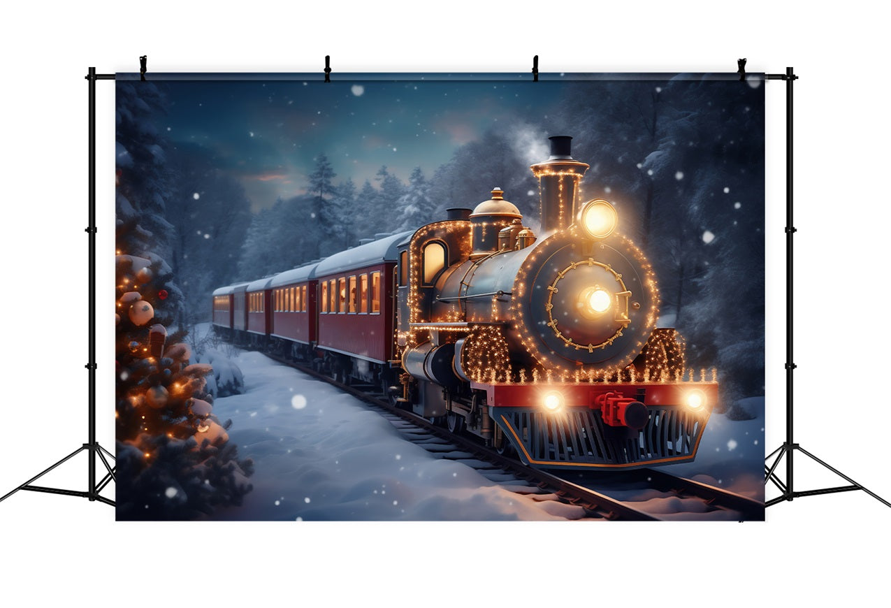 Glowing Steam Engine Winter Wonderland Backdrop UK BRP9-251