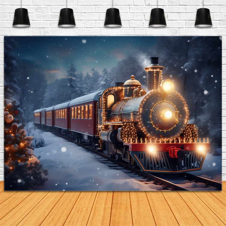 Glowing Steam Engine Winter Wonderland Backdrop UK BRP9-251