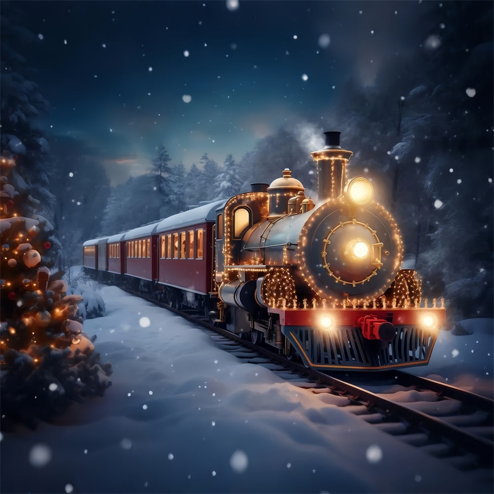 Glowing Steam Engine Winter Wonderland Backdrop UK BRP9-251